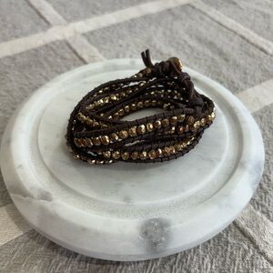 Marlyn Schiff leather and bronze Beaded Wrap Bracelet